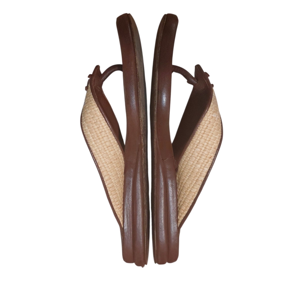 CHANEL Woven Straw And Brown Leather Thong Sandals Women's Size 6 - Picture 4 of 11